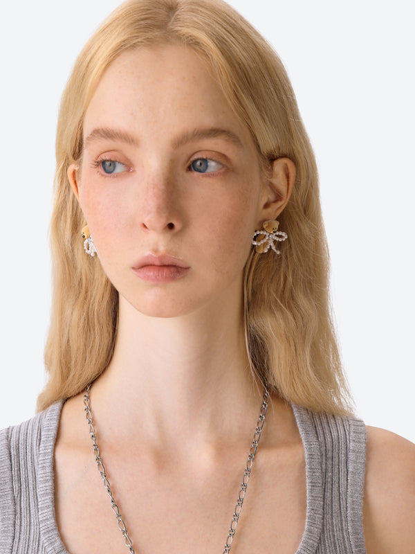 13DE MARZO Pearl Bow Bear Ear Stud - 13DE MARZO