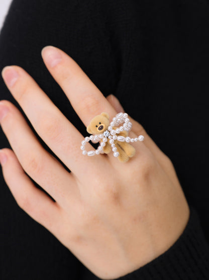 13DE MARZO Pearl Bow Bear Ring - 13DE MARZO
