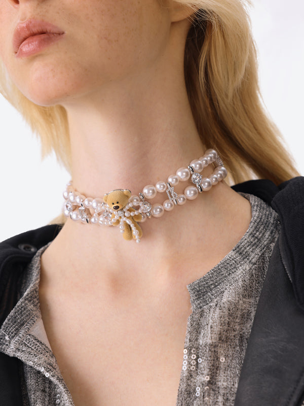 13DE MARZO Bear Pearl Bow Choker - 13DE MARZO
