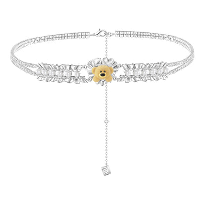 13DE MARZO Bear Pearl Bow Zircon Necklace - 13DE MARZO
