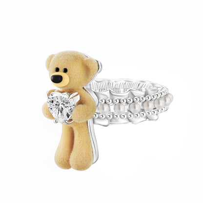13DE MARZO Bear Pearl Zircon Heart Ring - 13DE MARZO