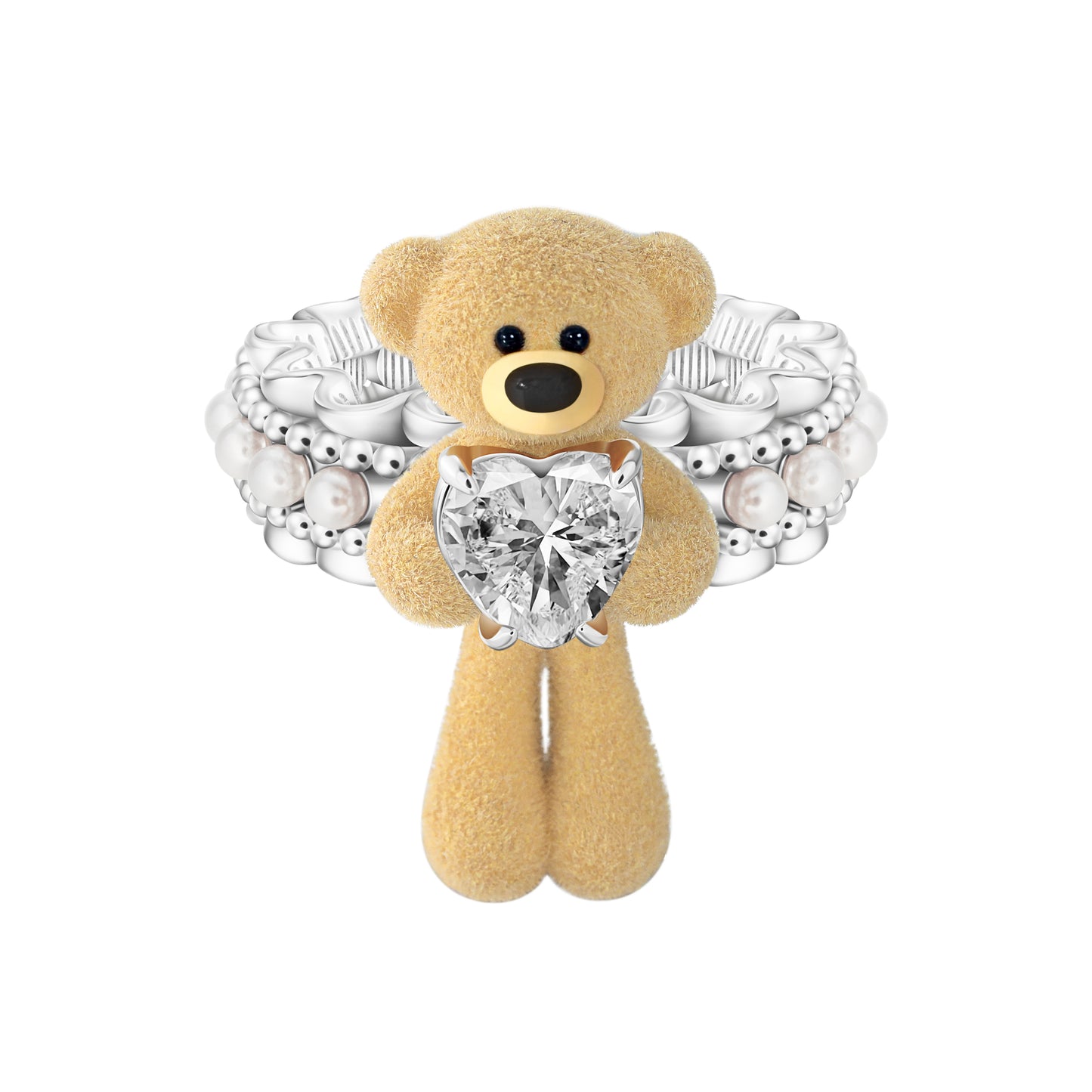 13DE MARZO Bear Pearl Zircon Heart Ring - 13DE MARZO