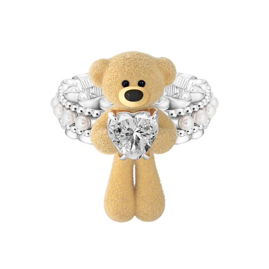 13DE MARZO Bear Pearl Zircon Heart Ring - 13DE MARZO