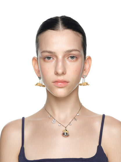 13DE MARZO Bear Logo Planet  Zircon Necklace