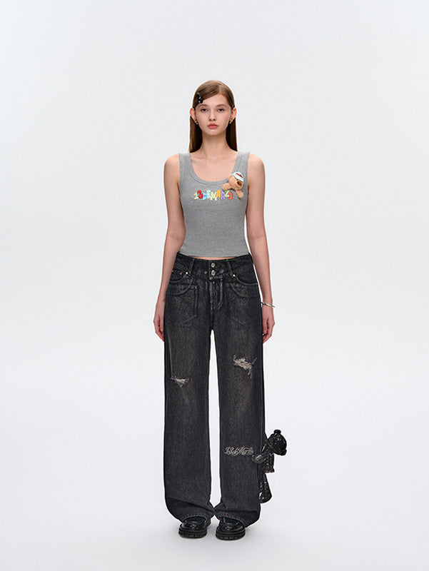 13DE MARZO Silver Foil Denim Pants - 13DE MARZO