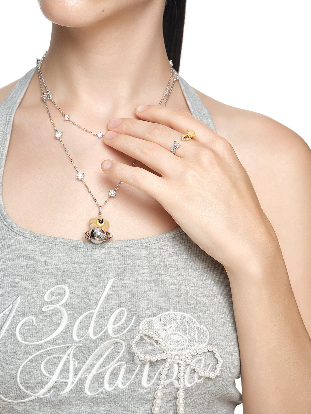 13DE MARZO Bear  Planet  Zircon Necklace