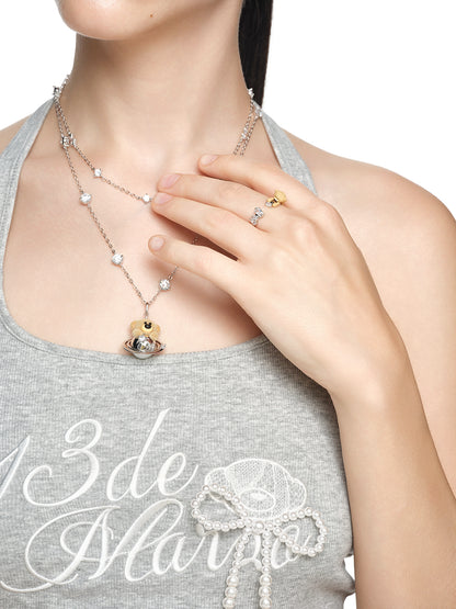 13DE MARZO Bear  Planet  Zircon Necklace