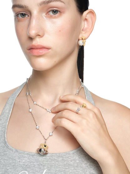 13DE MARZO Bear  Planet  Zircon Necklace