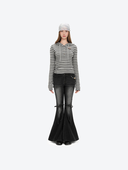 13DE MARZO Pencil Fit Mermaid Flare Pants Black