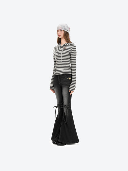 13DE MARZO Pencil Fit Mermaid Flare Pants Black