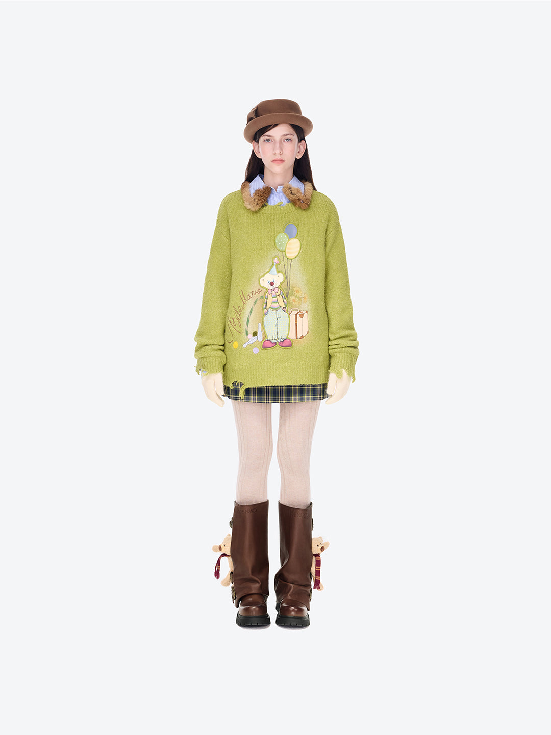 13DE MARZO Birthday Clown Bear Illustration Sweater Yellow