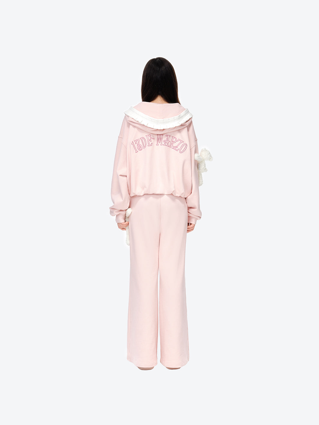 13DE MARZO Lace Edge Zip Hoodie Pink