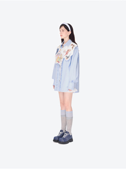 13DE MARZO Detachable CapeCircus Print Shirt Blue - 13DE MARZO