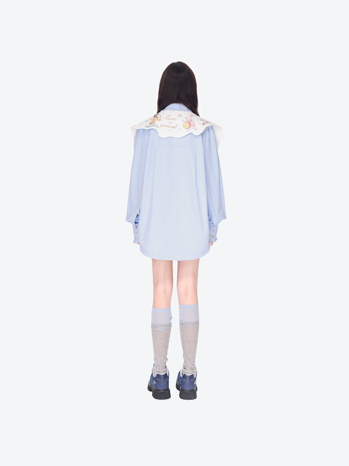 13DE MARZO Detachable CapeCircus Print Shirt Blue - 13DE MARZO