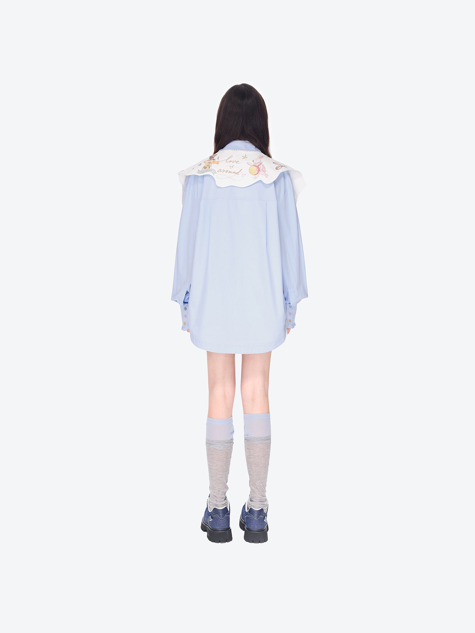 13DE MARZO Detachable CapeCircus Print Shirt Blue - 13DE MARZO