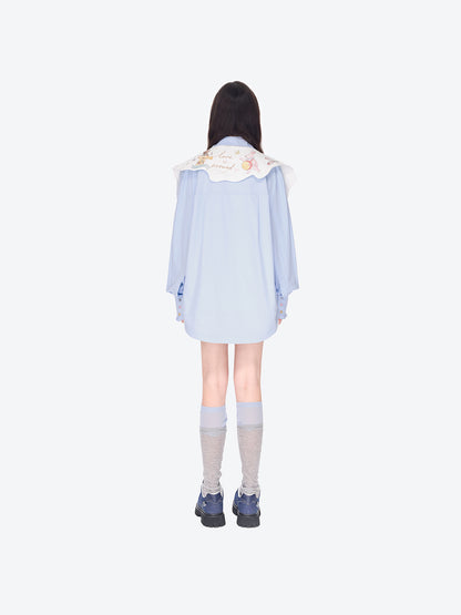 13DE MARZO Detachable CapeCircus Print Shirt Blue - 13DE MARZO