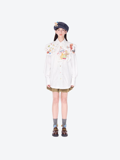 13DE MARZO Detachable CapeCircus Print Shirt White - 13DE MARZO