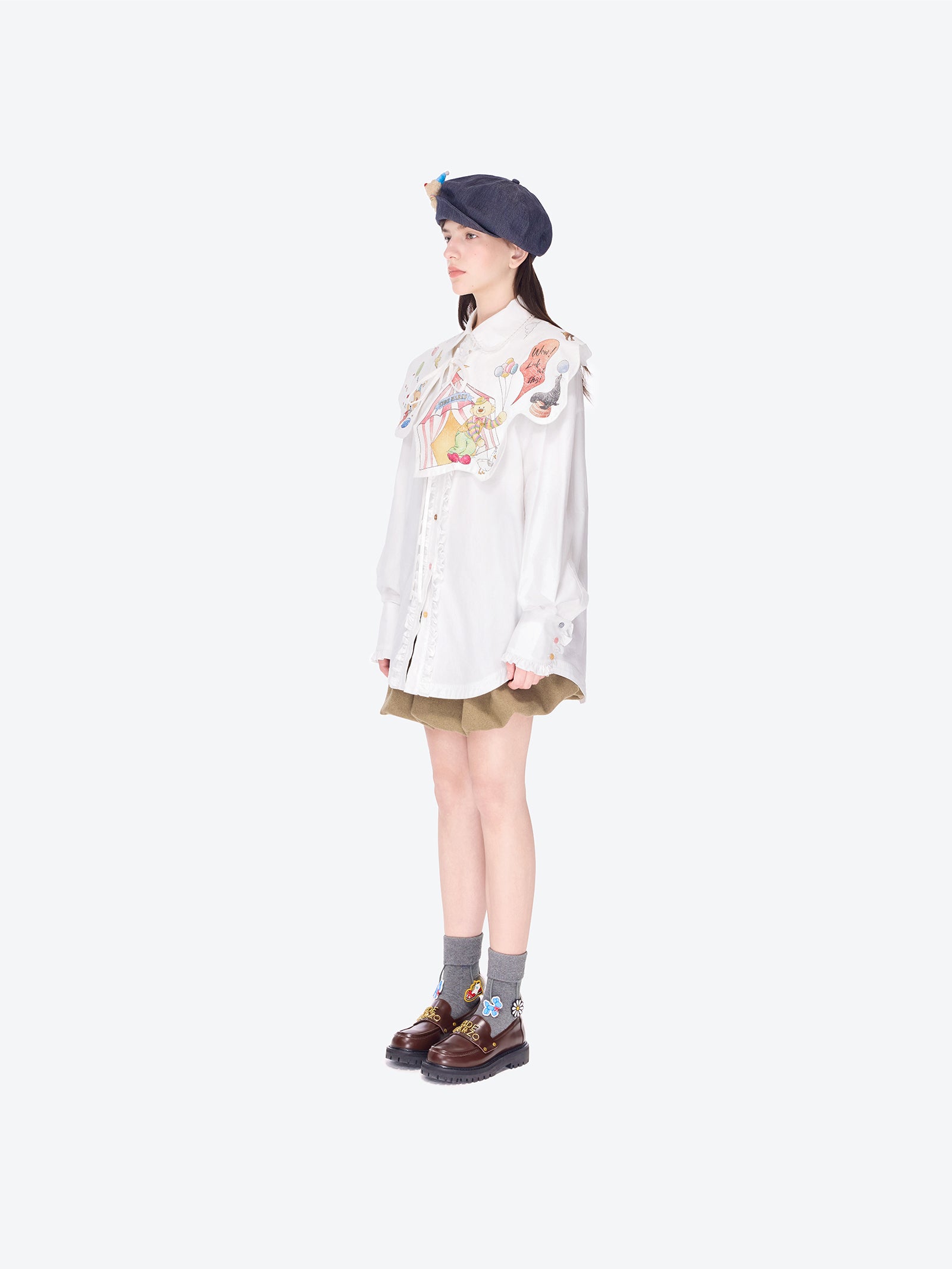 13DE MARZO Detachable CapeCircus Print Shirt White - 13DE MARZO