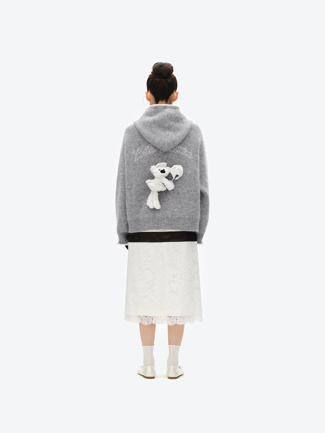 13DE MARZO Crochet Trimmed Knitted Hoodie