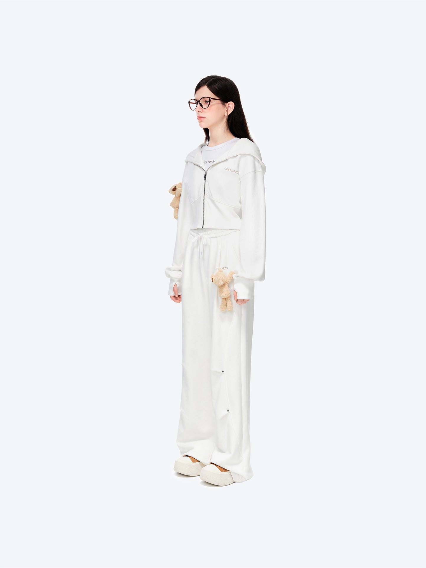 13DE MARZO Deconstructed Wide-Leg Sweatpants White - 13DE MARZO