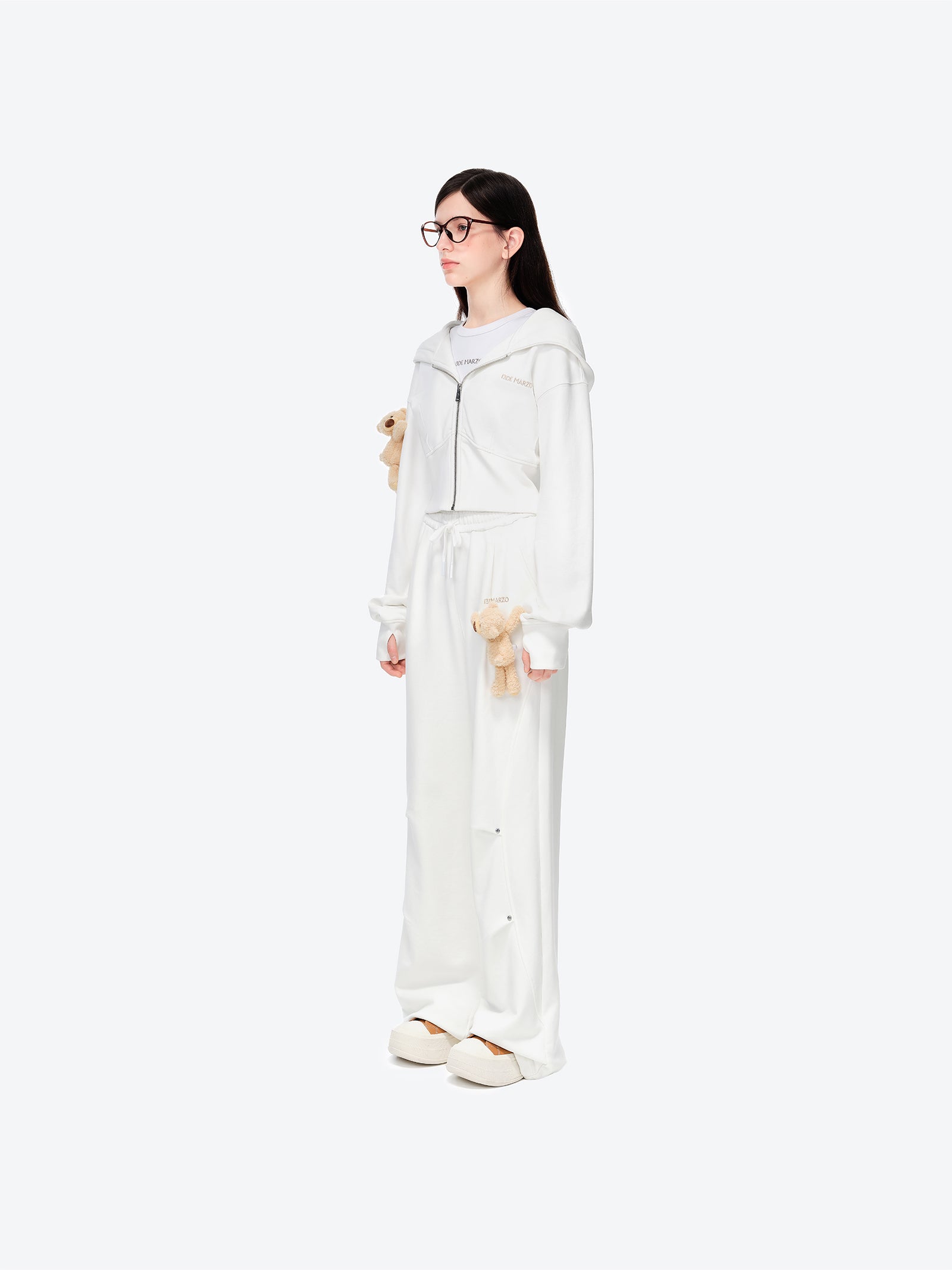 13DE MARZO Deconstructed Wide-Leg Sweatpants White - 13DE MARZO