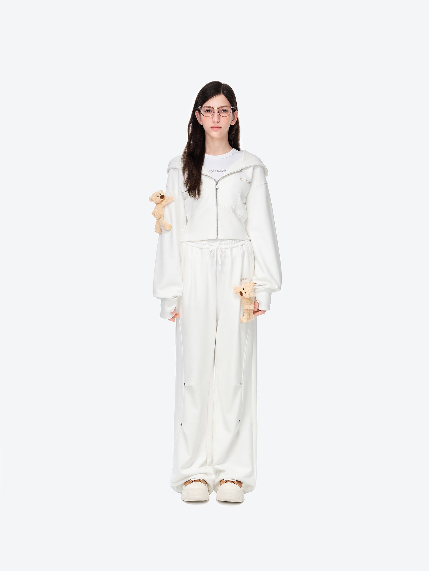 13DE MARZO Deconstructed Wide-Leg Sweatpants White - 13DE MARZO