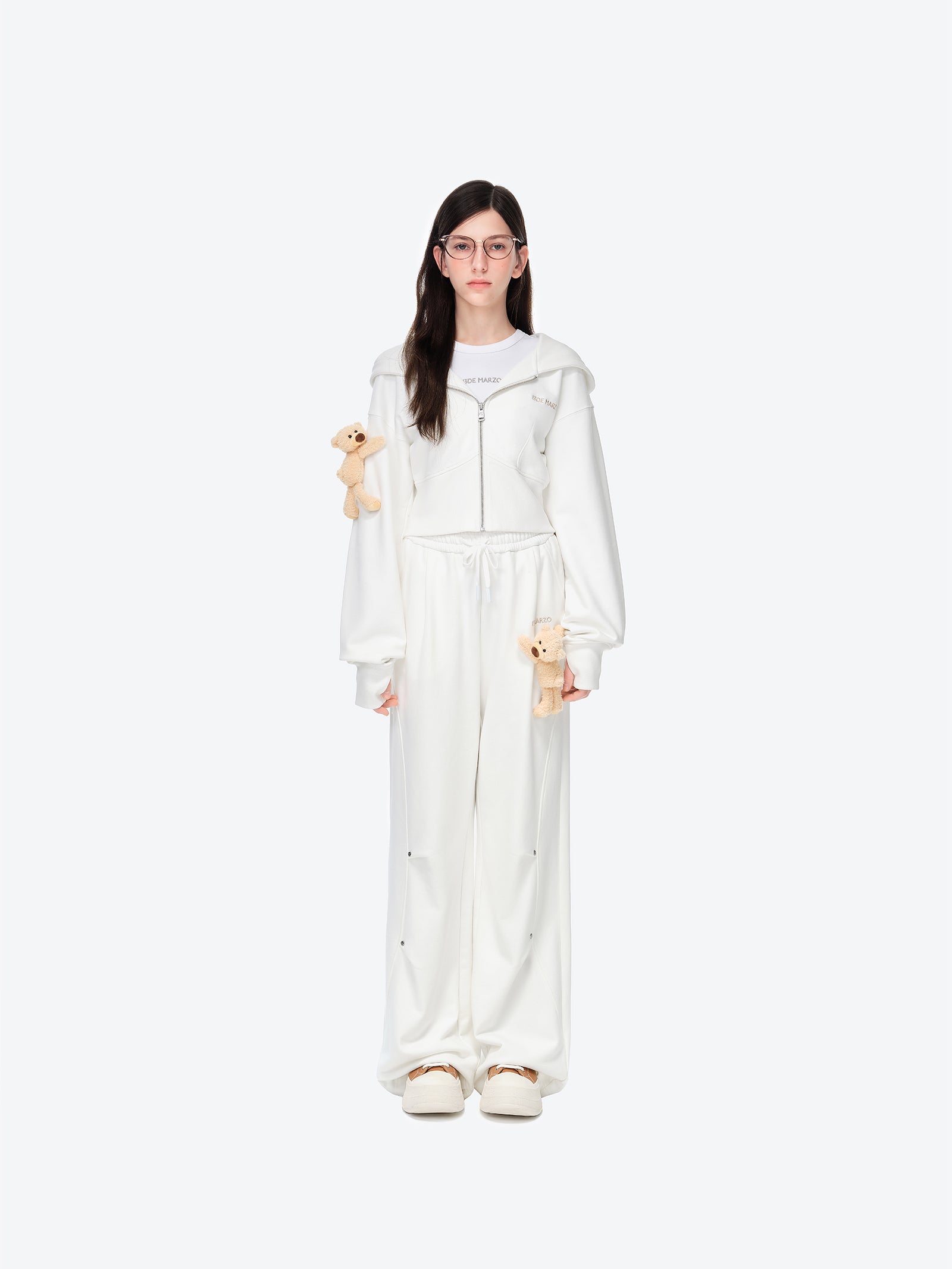 13DE MARZO Deconstructed Wide-Leg Sweatpants White - 13DE MARZO