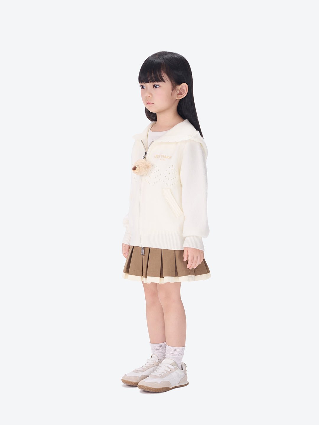 13DE MARZO BabyBear Pleated Dress Khaki