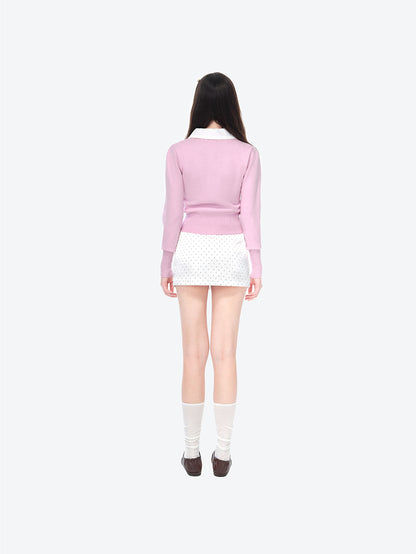13DE MARZO Mini Logo Cardigan Pink