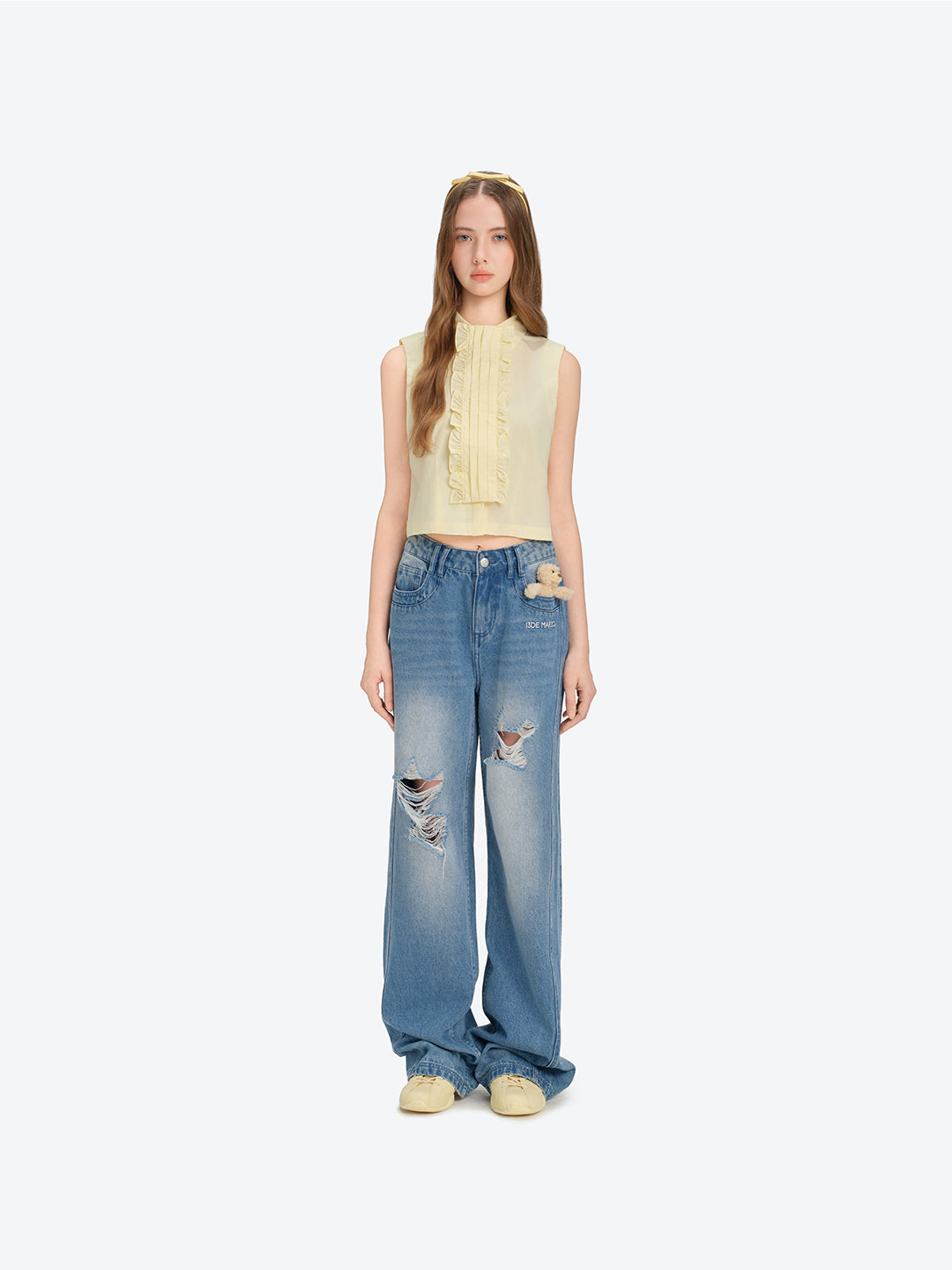 13DE MARZO Washed Broken Bear Jeans Blue