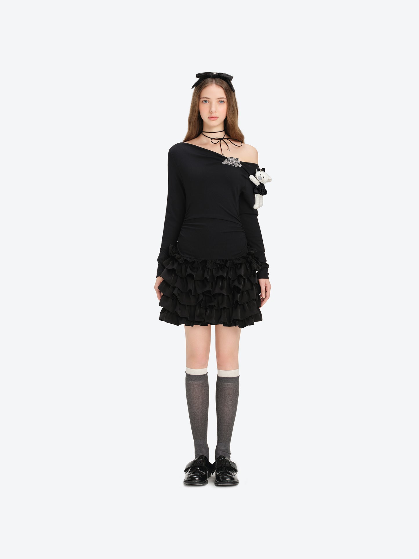 13DE MARZO Off-Shoulder Tiered Dress Black - 13DE MARZO