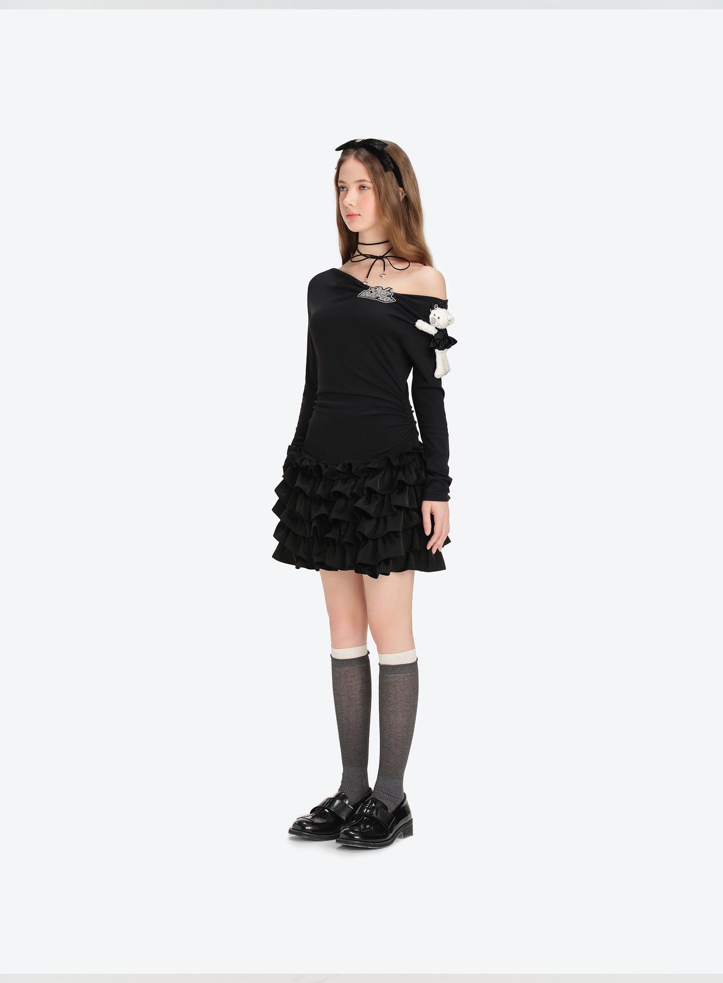 13DE MARZO Off-Shoulder Tiered Dress Black - 13DE MARZO