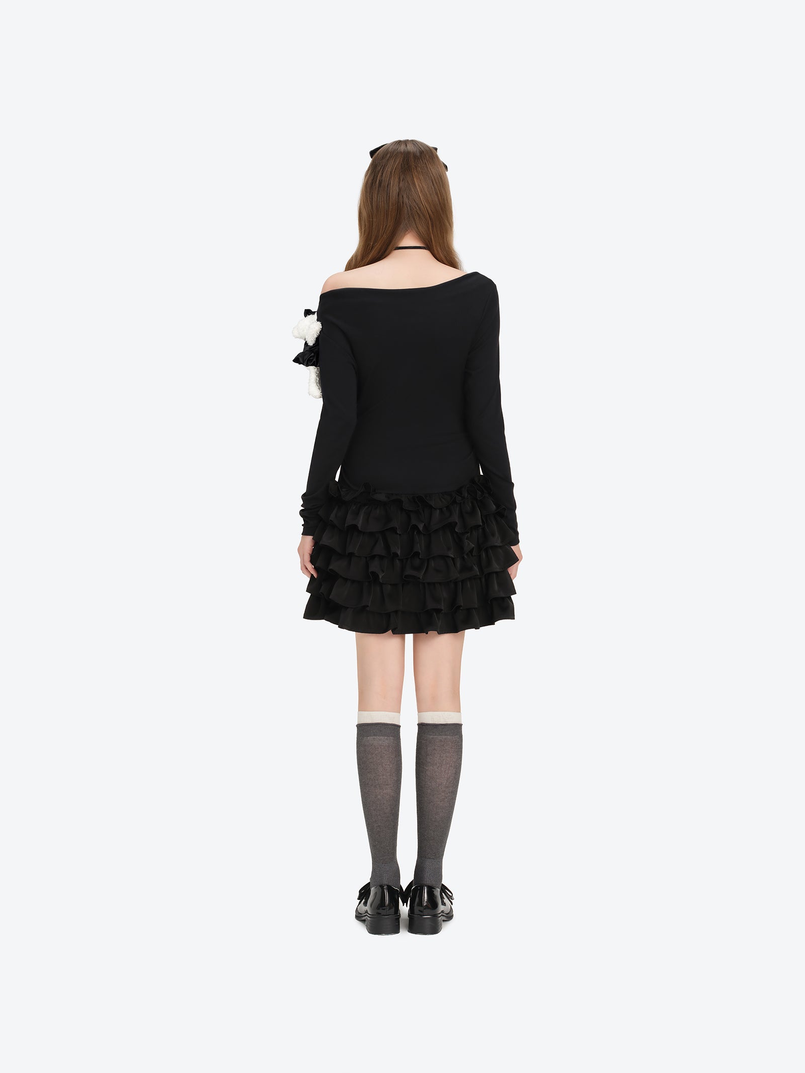 13DE MARZO Off-Shoulder Tiered Dress Black - 13DE MARZO