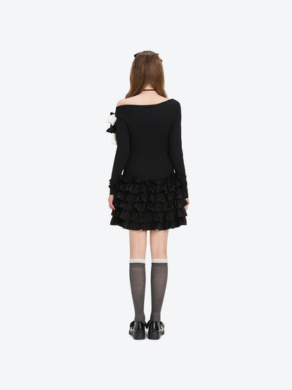 13DE MARZO Off-Shoulder Tiered Dress Black - 13DE MARZO