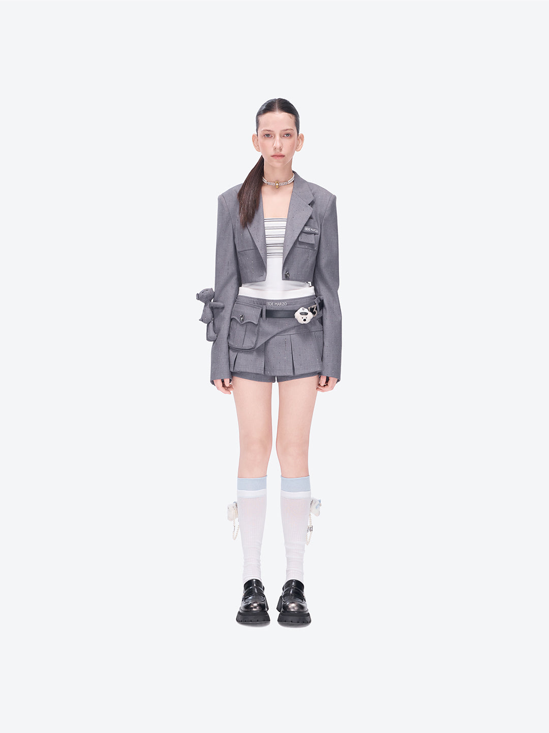 13DE MARZO Short Sparkle Blazer Grey