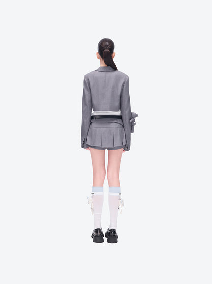 13DE MARZO Pocket Blazer Pleated Skirt Grey