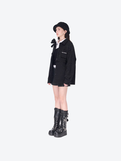 13DE MARZO All-Over Faux Rhinestone Shirt Jacket Black - 13DE MARZO