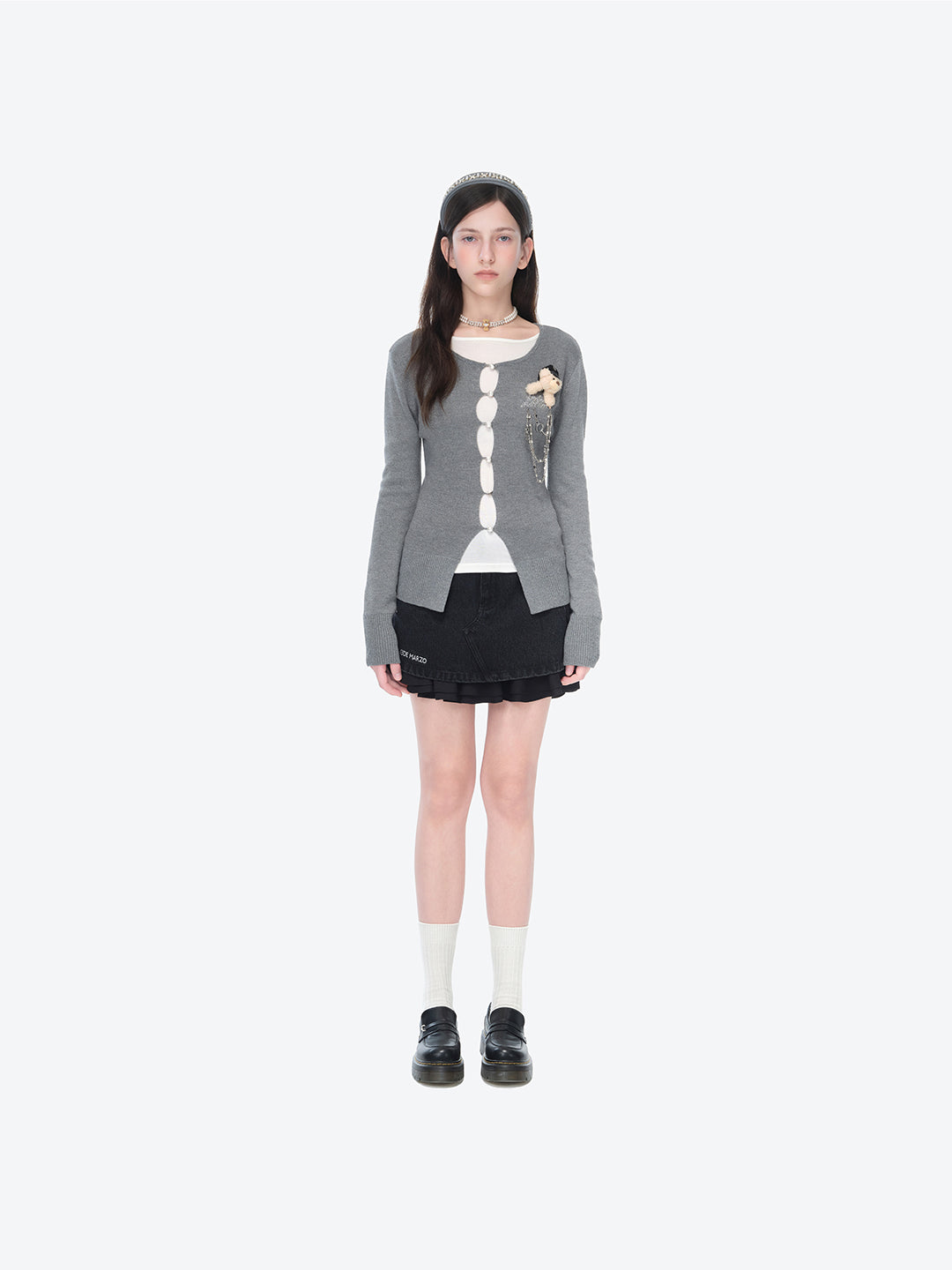 13DE MARZO Sparkle Pearl Chain  Cardigan Dark Grey - 13DE MARZO
