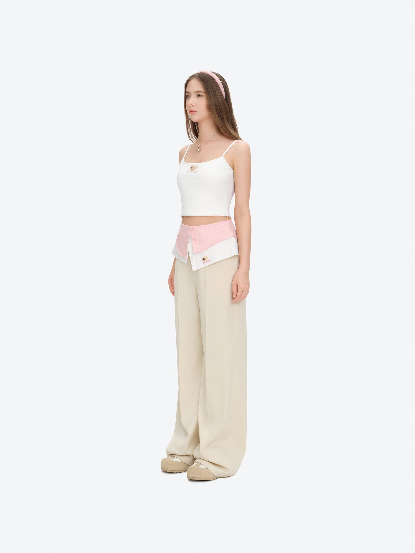 13DE MARZO Double-Layer Shirt Hem Trousers Beige - 13DE MARZO