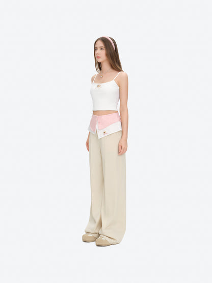 13DE MARZO Double-Layer Shirt Hem Trousers Beige - 13DE MARZO