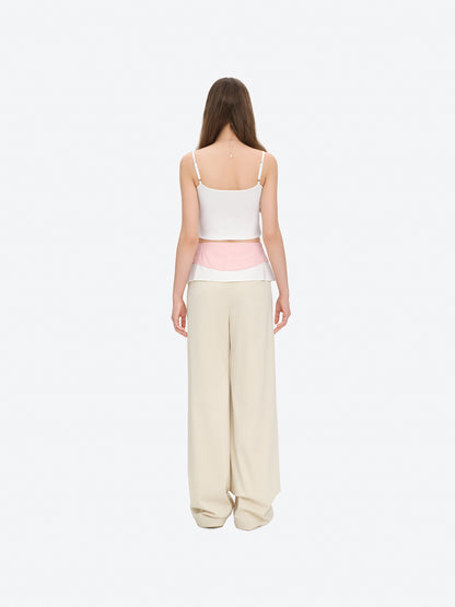 13DE MARZO Double-Layer Shirt Hem Trousers Beige - 13DE MARZO