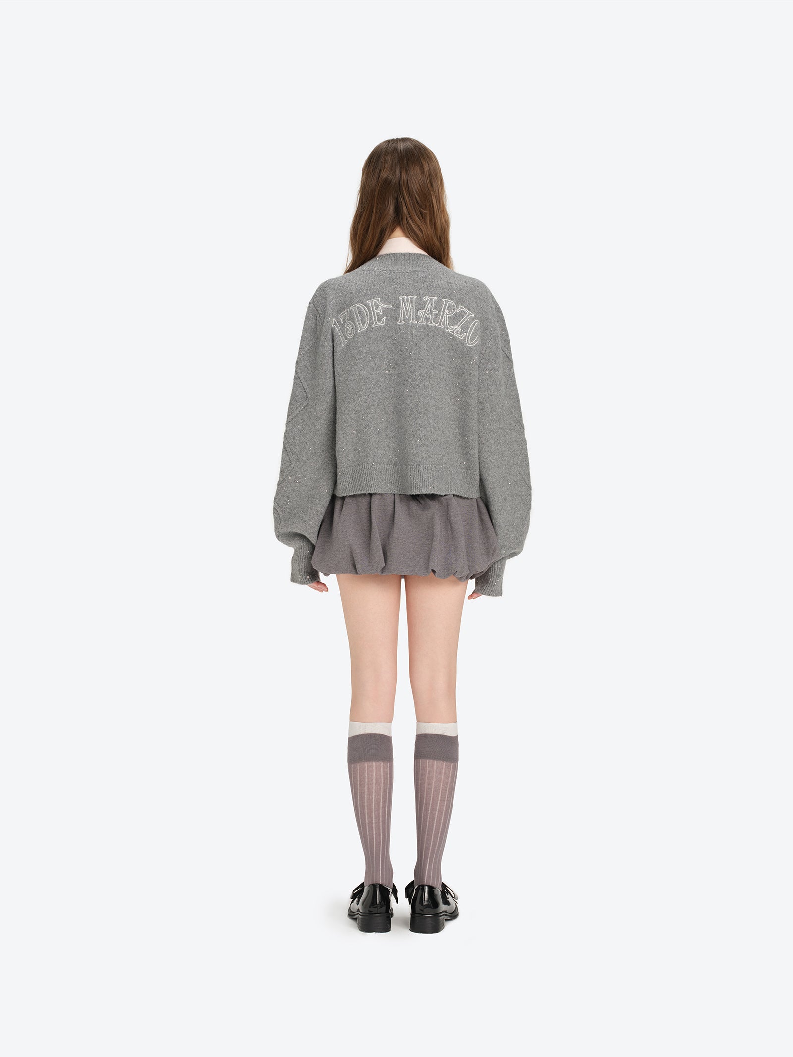 13DE MARZO Sequin Knit Cardigan Grey - 13DE MARZO