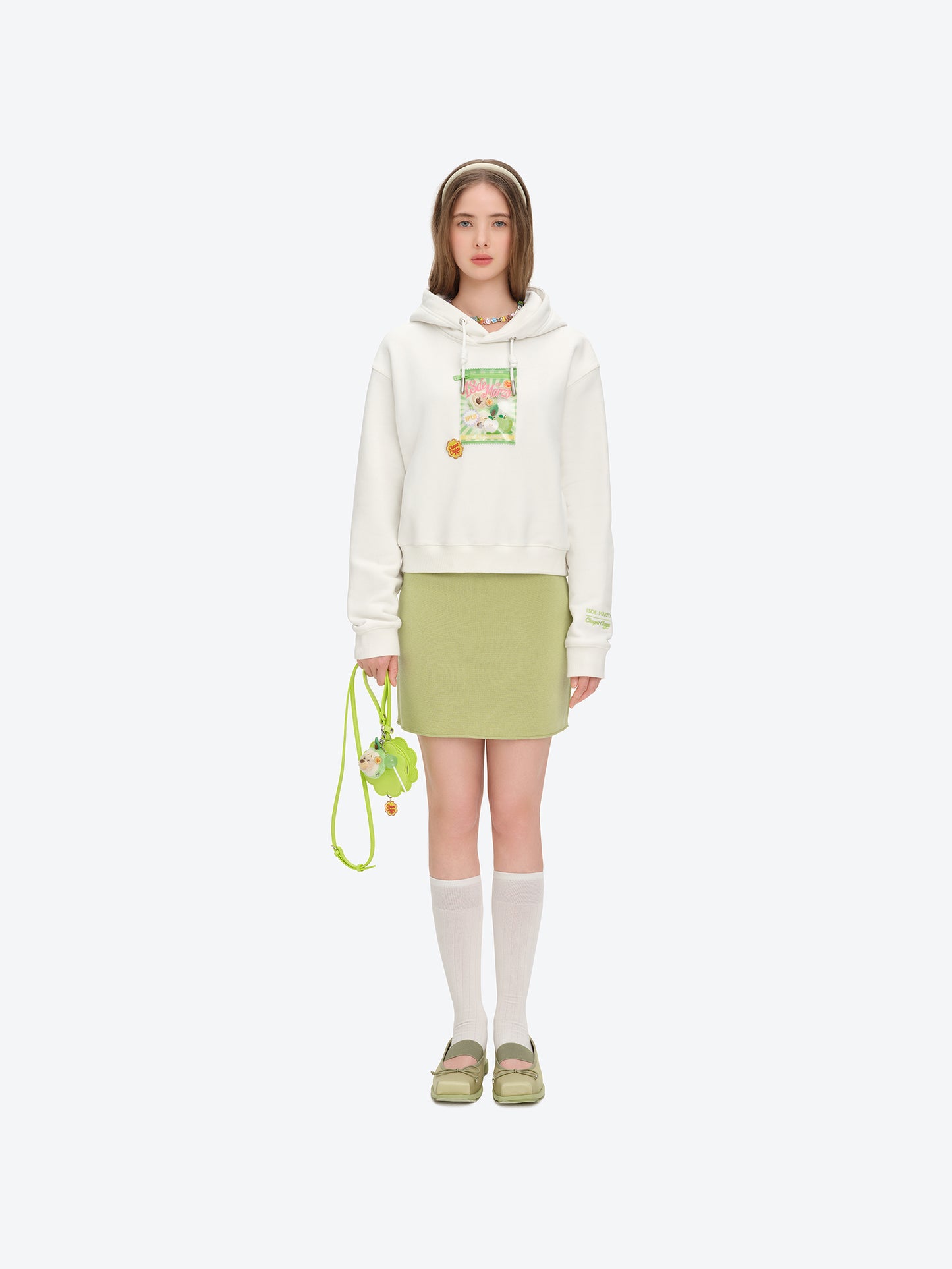 13DE MARZO Lollipop Wrapper Cropped Hoodie White - 13DE MARZO