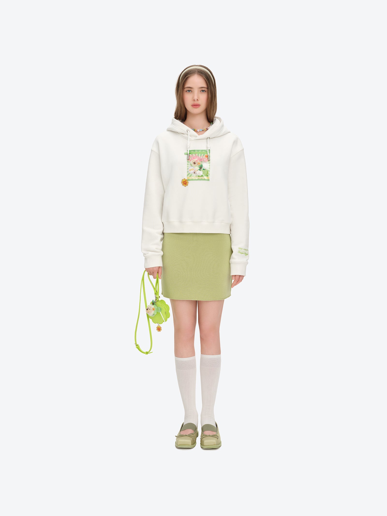 13DE MARZO Lollipop Wrapper Cropped Hoodie White - 13DE MARZO