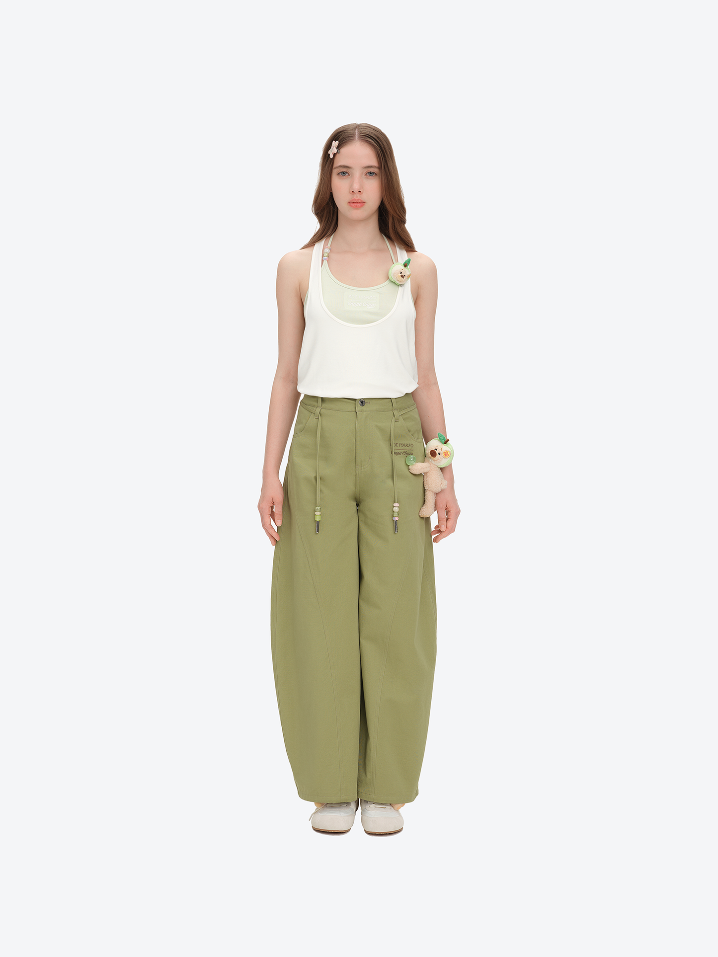 13DE MARZO Curved-Hem Cargo Pants Green - 13DE MARZO