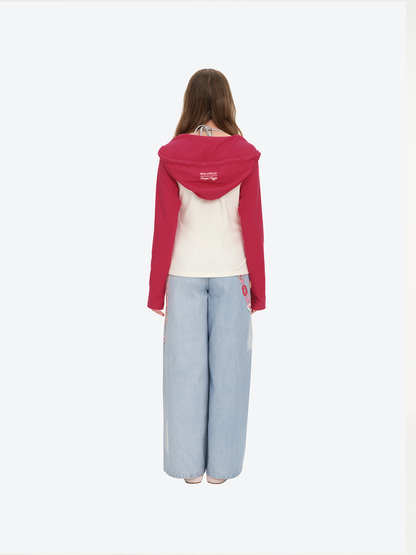 13DE MARZO Raglan Sleeve Hooded Long Sleeve Red - 13DE MARZO