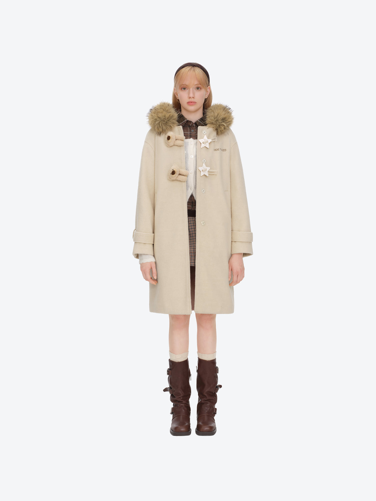 13DE MARZO Star Button Collar Coat Beige - 13DE MARZO
