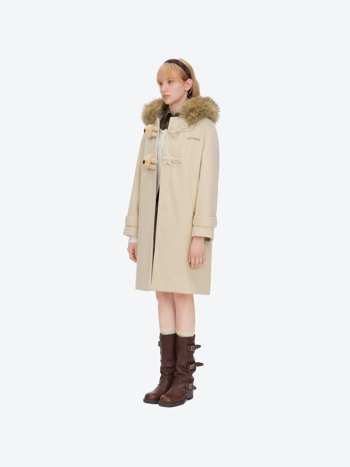 13DE MARZO Star Button Collar Coat Beige - 13DE MARZO