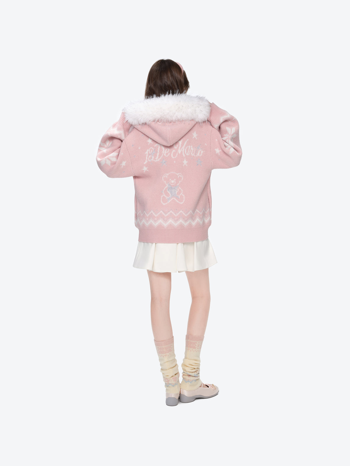 13DE MARZO Fair Isle Collar Zip Hoodie Pink - 13DE MARZO