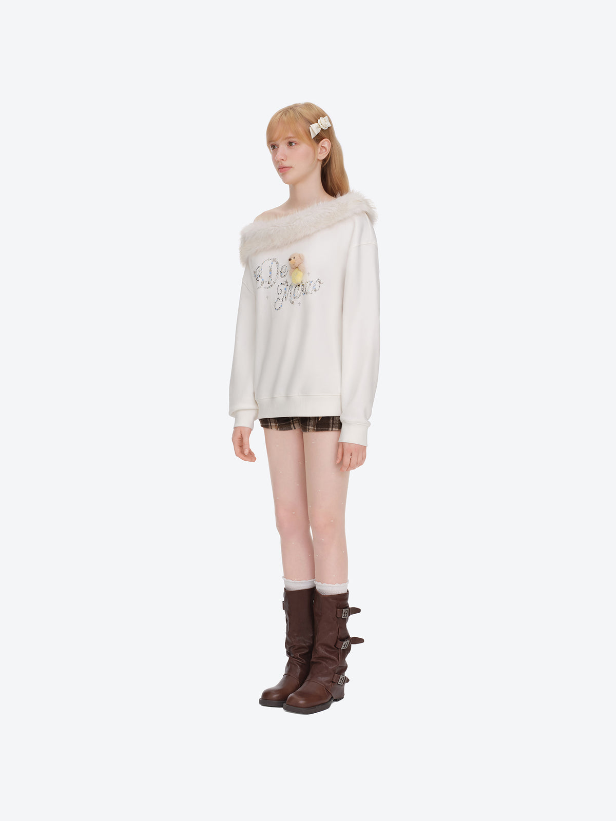 13DE MARZO Shimmer Logo Sweatshirt Beige